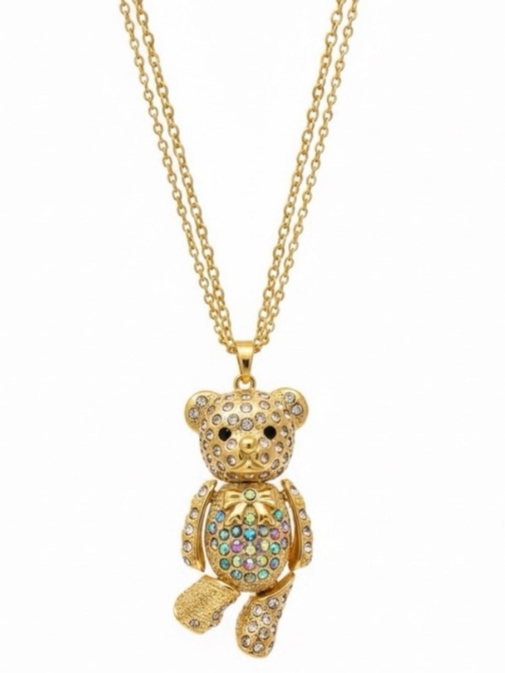 Betsey Johnson Gold Teddy Bear Necklace with Multicolor Crystals - Picture 3 of 4